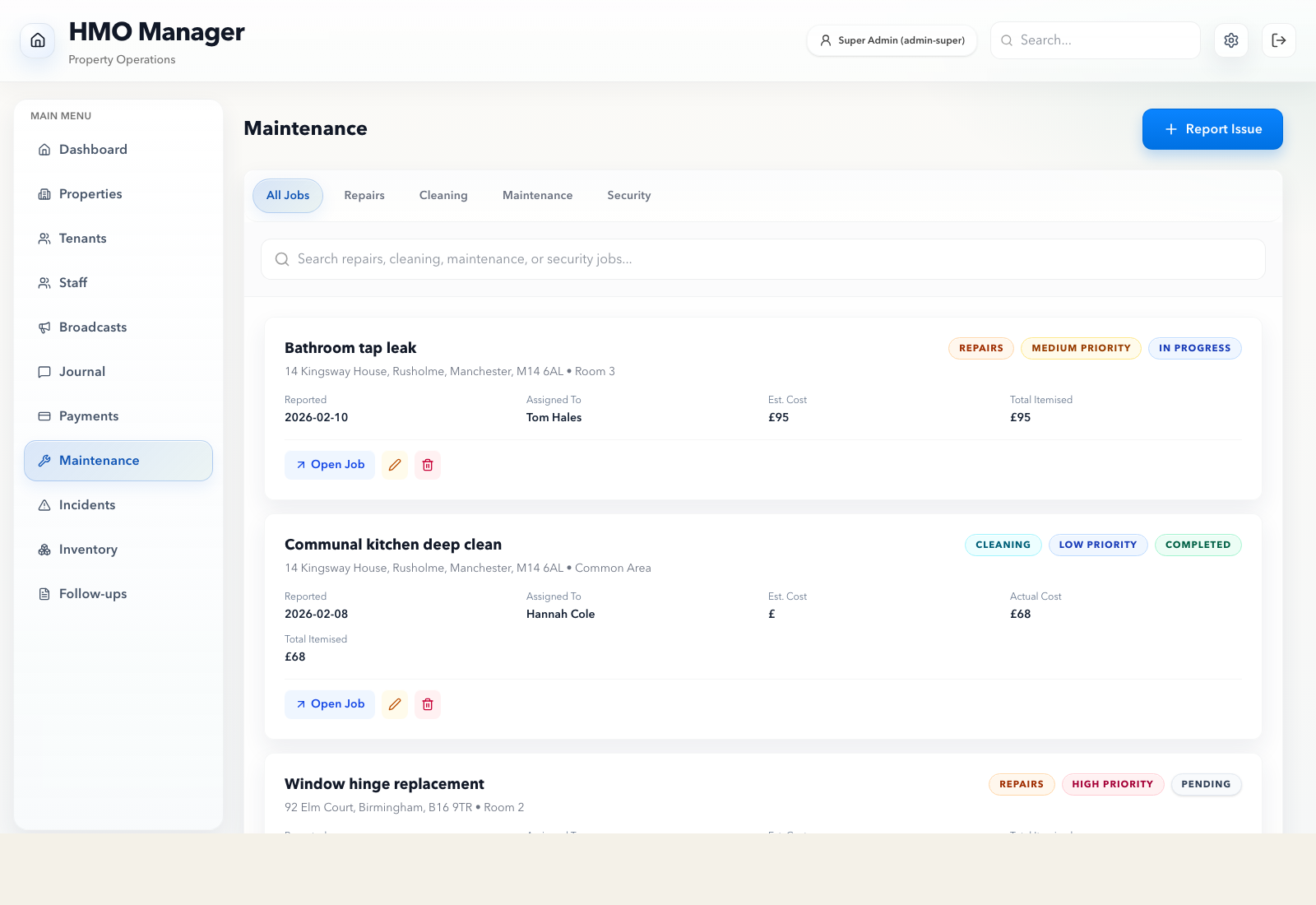 Home Safeguard maintenance workflow